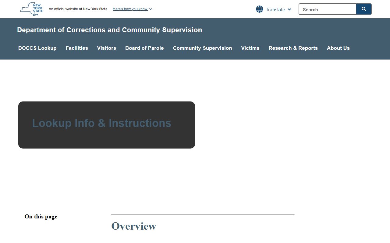 DOCCS lookup instructions for inmate population search fields
