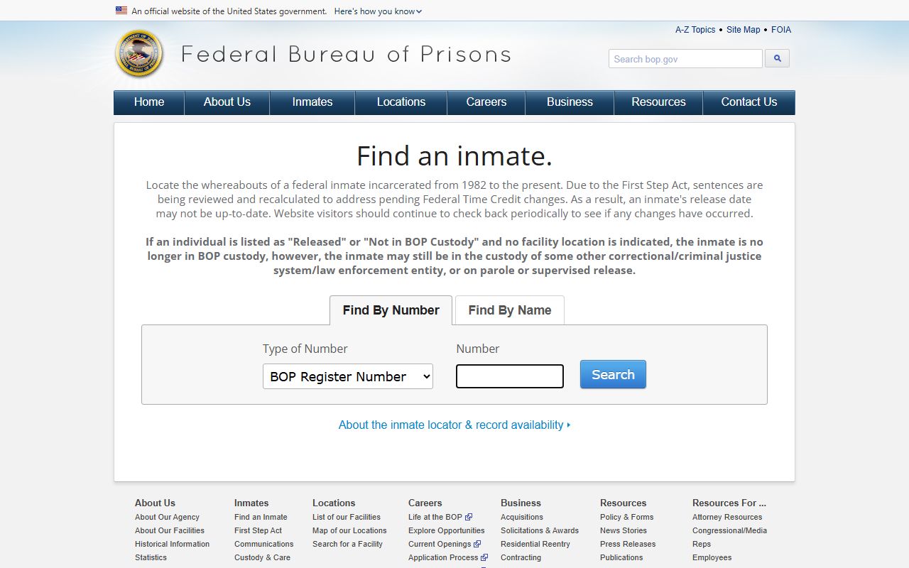 Federal BOP inmate locator for New York federal custody search