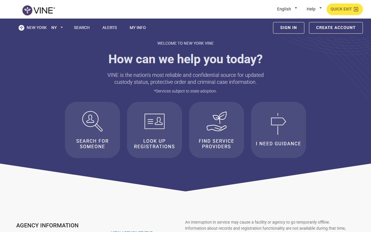 New York VINE custody notification portal