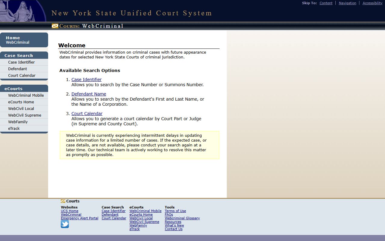 New York WebCriminal court records after arrest portal
